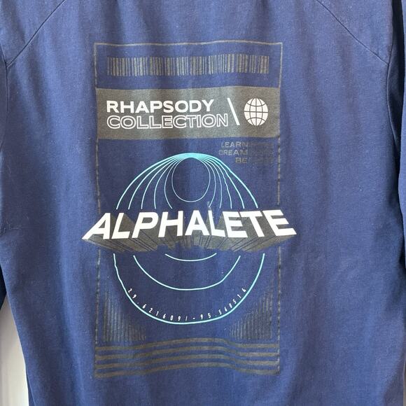 Alphalete Men Medium Shirt Blue Long Sleeve Tshirt Stretch Cotton Blue Rhapsody - Picture 4 of 5
